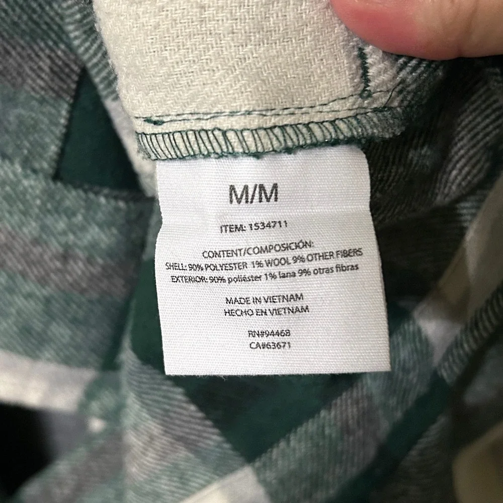 HFX Plaid Shacket Oversized Button Up Flannel Shirt Jacket Green Cream M - Picture 6 of 9